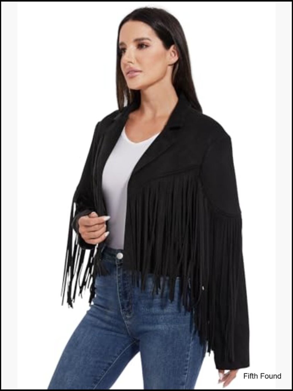 Fringe Leather Jacket Cowgirl Western Cropped Coat Suede Look - Picture 3 of 7